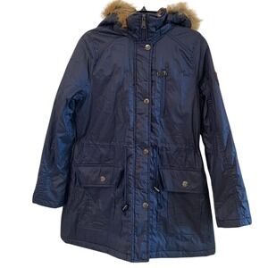 Urban Republic Collection Size S Winter Parka Coat Faux Fur Lined Hood Navy Blue